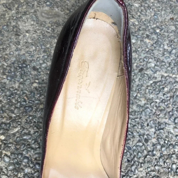 Faconnable Cranberry Red Patent Leather Bow Peep Toe Heels Size 9 - Picture 5 of 9